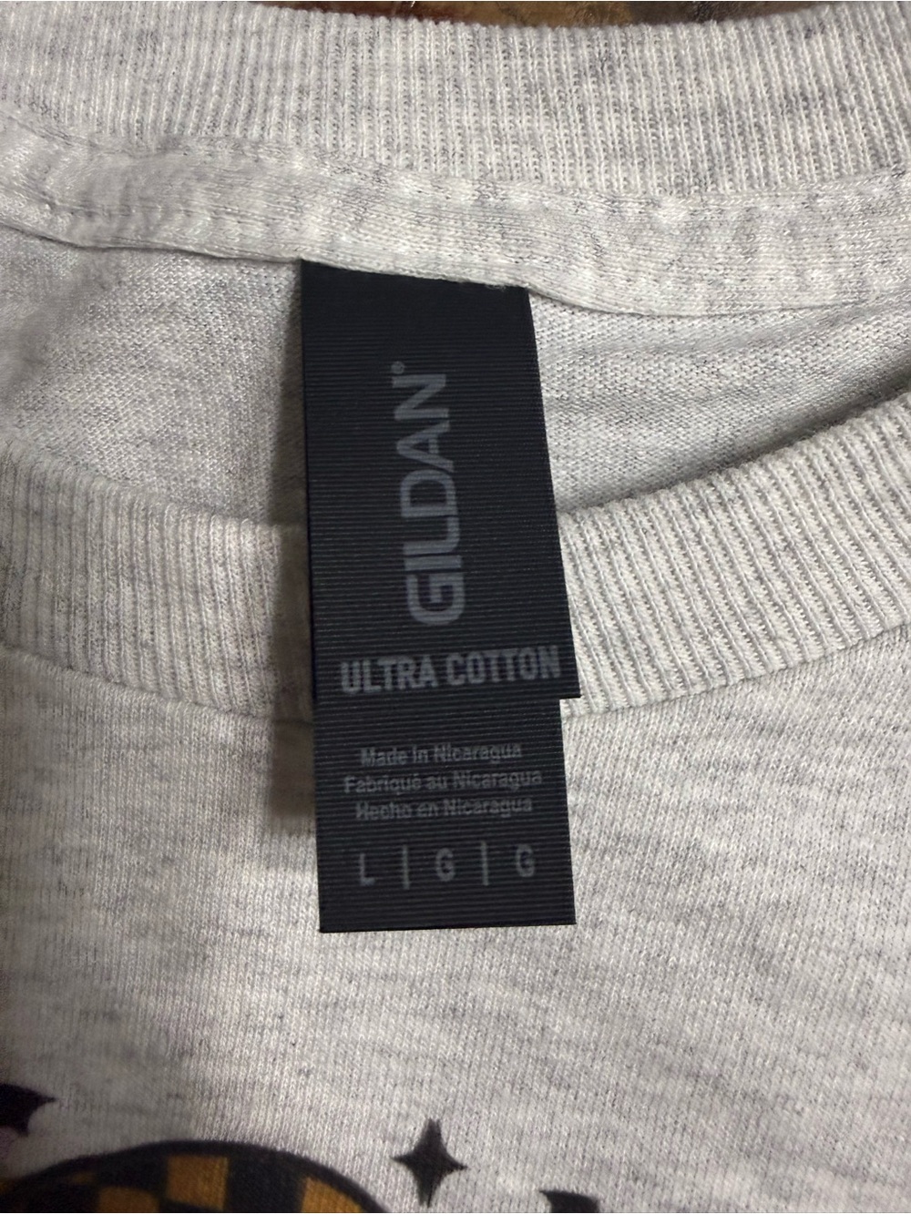 Gildan Light Gray Long Sleeve Cropped Ghost Graphic Tee with Orange Accents - Picture 2 of 7